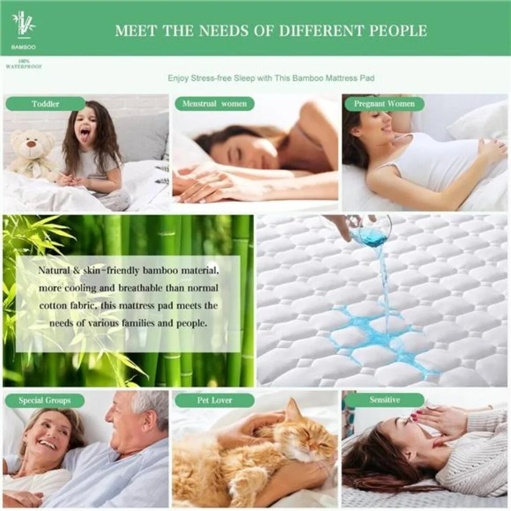 Queen Waterproof Mattress Pad Rayon from Bamboo, Deep Pocket Mattress Protector